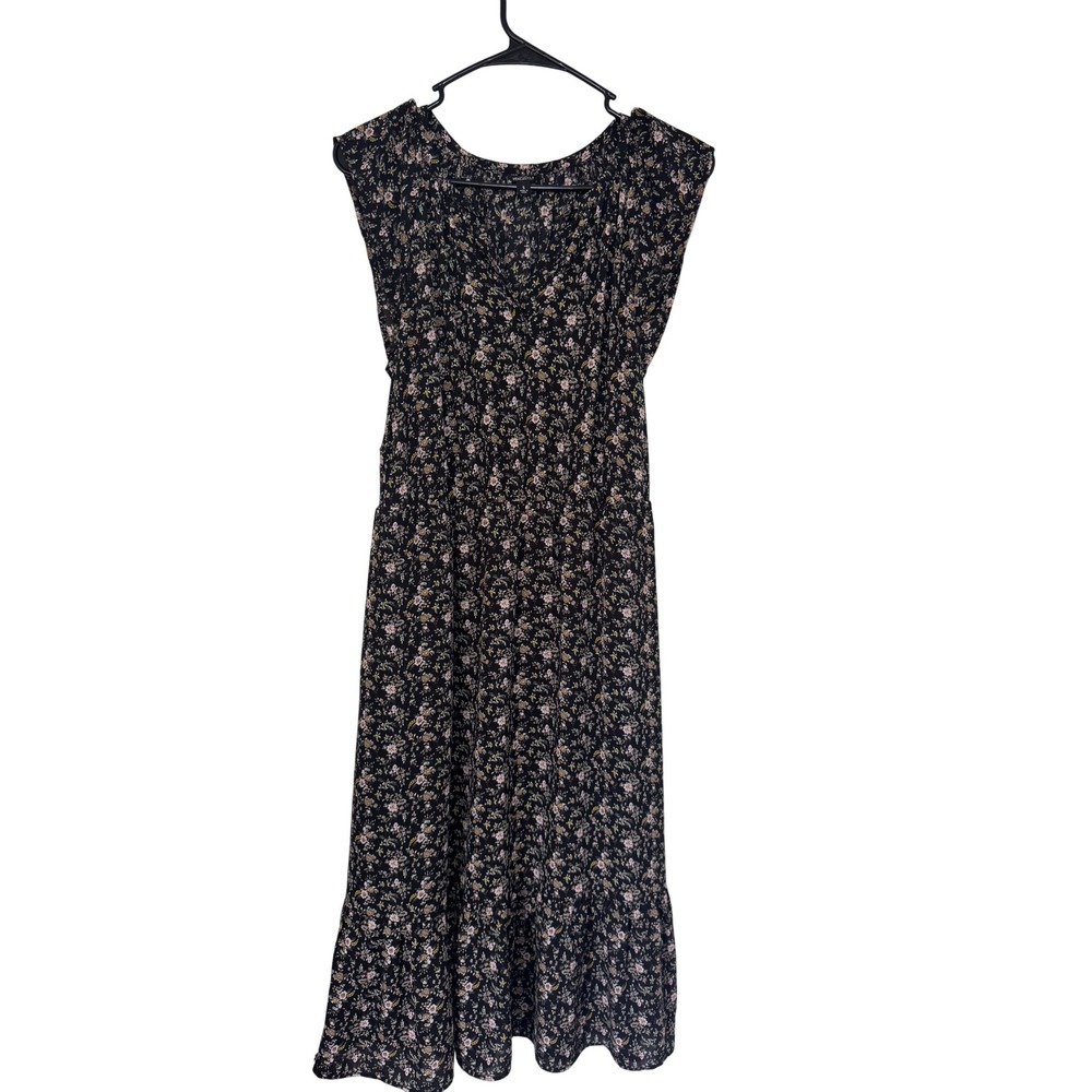 J. Crew Mercantile‎ Floral Print Midi Dress Black Pink Casual Cottagecore
